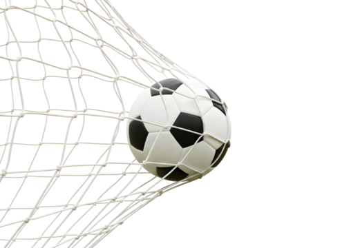 Soccer ball caught in the net isolated on transparent background - Powered by Adobe