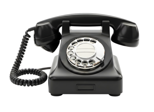 Vintage rotary dial telephone isolated on transparent background