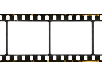 Old film strip with perforations and light leaks isolated on transparent background