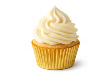 Vanilla cupcake with buttercream frosting isolated on transparent background
