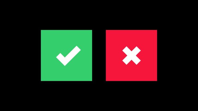 Animated checklist signs, approval badge. Green check mark and red cross mark Animation.