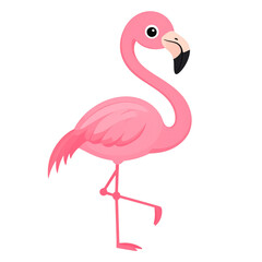 Fototapeta premium PNG cartoon of a cute flamingo standing on one leg in a playful pose, perfect for tropical, fun, wildlife, and summer-themed creative projects with transparent background.