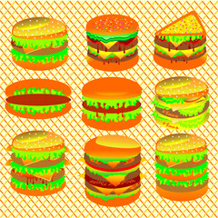 Fast food cartoon icons. Fast food stickers illustration. Set of fast food collection illustration. Colorful fast food illustration. Fastfood vector, fastfood design.
