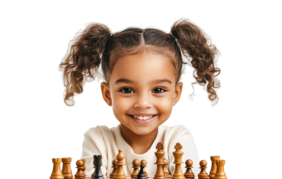 Child Playing Chess with a Smile on Transparent Background