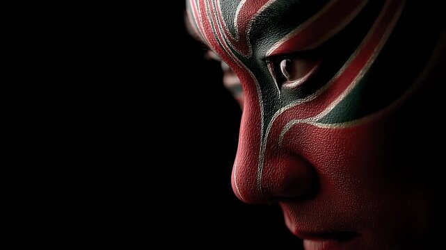 Close-up of Face Painting Showcasing Mysterious Art and Cultural Colors