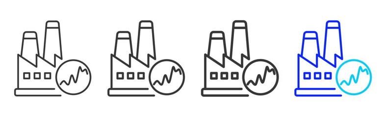 Factory Performance Icon Set Collection in Creative Outline Style for Industrial Engineering Business Featuring Multiple Thickness Variations and Modern Vector Design
