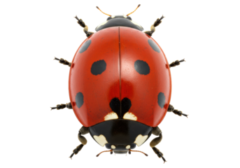 Isolated red ladybug with black spots, close-up view of a cute insect on neutral background