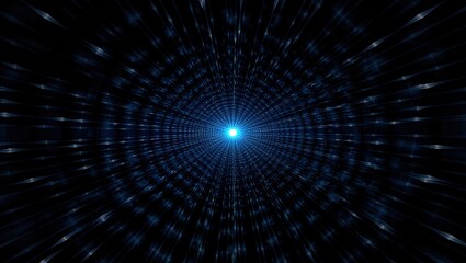 Fototapeta premium Abstract blue light tunnel with geometric shapes and patterns.