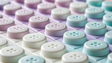 Close up of a pastel colored keyboard with round retro style keycaps in a grid pattern