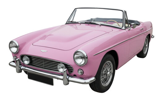 Isolated pink convertible car model with classic design, antique transportation style show