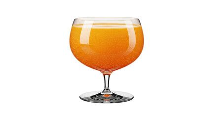 Isolated drink in clear glass stemware filled with fizzy orange-colored liquid beverage