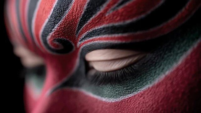 Close-up of Peking Opera Face with Firm Eyes and Cultural Heritage