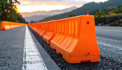 Orange Road Barriers on Asphalt Road.
