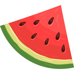 Slice of Ripe Watermelon With Seeds and Green Rind on White Background Minimalist Style Isolated Graphic Illustration