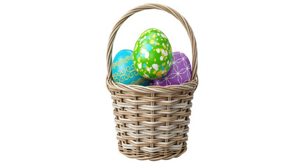 Isolated Easter basket with three eggs, spring holiday celebration, decorative and festive