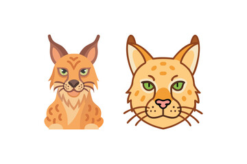 Fototapeta premium Two cartoon lynx faces displayed side by side orange and detailed