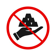 Forbidden sign with six gold bars in hand icon
