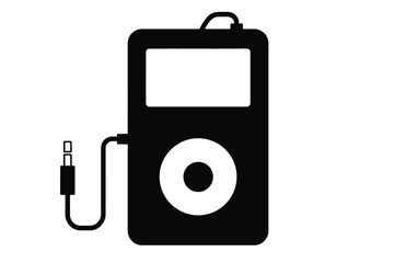 Minimalist black and white illustration of a portable music player vector graphic silhouette