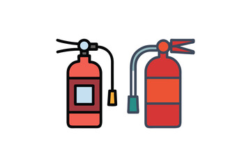 Two colorful fire extinguishers displayed with simple line art illustration