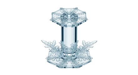 Isolated Christmas candlestick made of ice crystals, shiny and transparent in the light