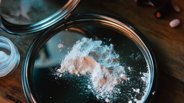 Illegal narcotic powder falling on a mirror