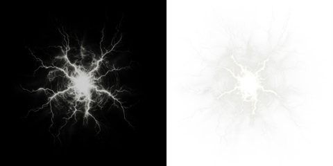 Dynamic electric lightning effect on a transparent background, ideal for creating thrilling visual designs. This illustration features bright, white lightning streaks that can be used as an overlay.