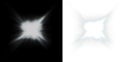 Dynamic light burst illustration with glowing rays on a transparent background, perfect for use as a light effect overlay.