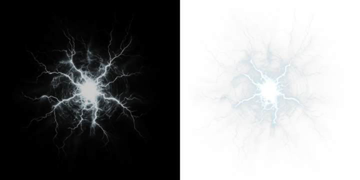 A dynamic electric energy burst illustration with lightning effects, perfect for a PNG overlay on transparent backgrounds.