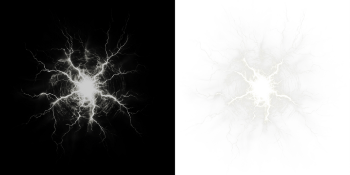 Dynamic electric lightning effect on a transparent background, ideal for creating thrilling visual designs. This illustration features bright, white lightning streaks that can be used as an overlay.