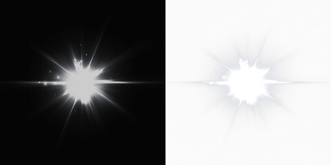 A dynamic starburst light effect on a transparent background, ideal for creating dramatic overlays and enhancing visual designs.