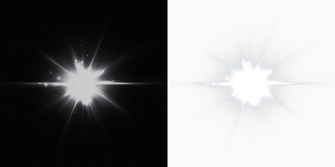 A dynamic starburst light effect on a transparent background, ideal for creating dramatic overlays and enhancing visual designs.