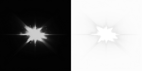 A dynamic bright burst light effect with a star-like appearance on a transparent background, ideal for creating striking overlays in your designs.