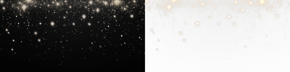 A sparkling starry night effect with glittering stars on a transparent background, ideal for use as a PNG overlay.
