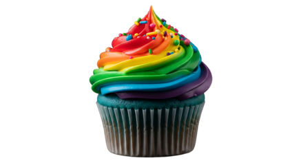 Vibrant rainbow cupcake with sprinkles delight, isolated on transparent background
