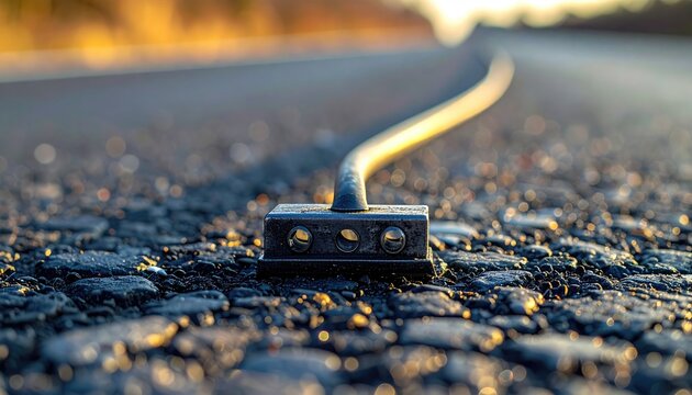 Road sensor on asphalt surface.