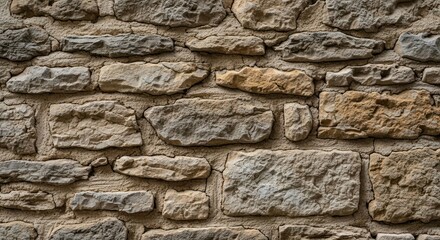 Stone wall with irregular shapes and textured mortar joints