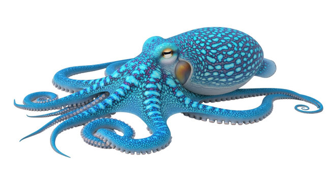 Isolated blue octopus with mottled pattern, an aquatic invertebrate and ocean creature
