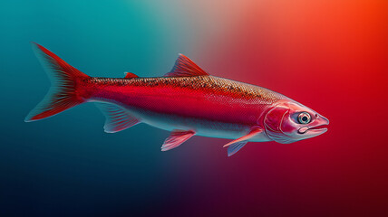 Fish photo concept digital graphic design. Salmon fish digital illustration. Food sea. Design element. Raster bitmap. AI artwork.	