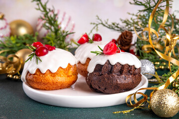 Portioned Christmas dessert, mini Christmas bundt cake