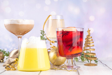 Christmas and New Year winter holiday bar menu, with alcohol cocktails set