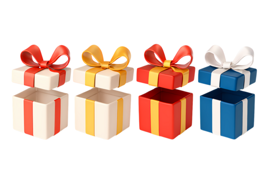 Festive gift boxes with open lids and vibrant ribbons offer endless design possibilities for holidays, birthdays, and special occasions