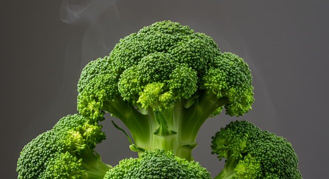 Fresh broccoli head against grey background for healthy eating concepts