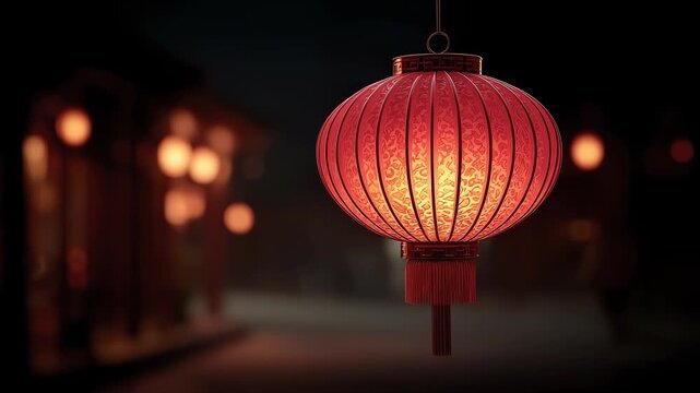 Warm and Festive Chinese Red Lantern at Night