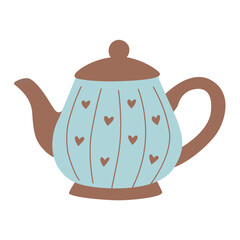 Vector illustration of a teapot in a hand-drawn style. Cozy element with seasonal mood
