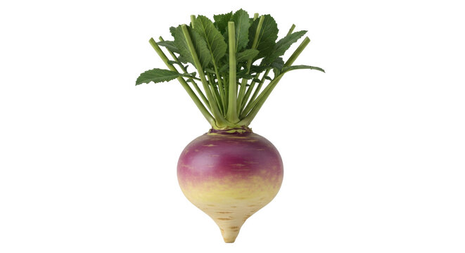 Isolated colorful turnip with green stems on an even surface for design and recipe images