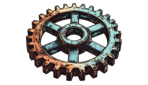 Rusty gear wheel with oxidized metal texture
