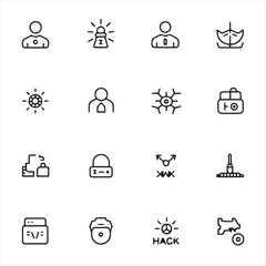Attack Vector and Cybersecurity Line Icon Set - Minimalist Outline