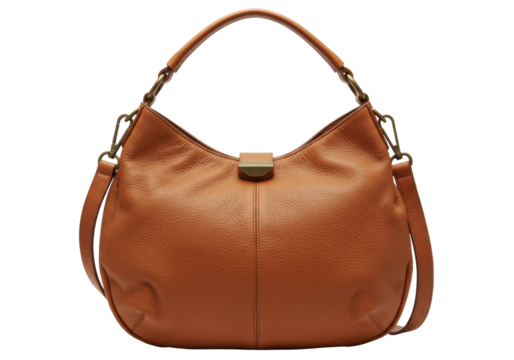 Isolated brown leather shoulder bag with handle and strap for fashion, accessory use