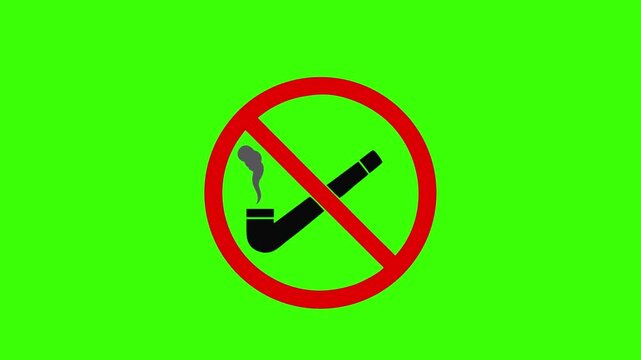 a flat-style vector icon of a black pipe with smoke crossed by a red prohibition circle and diagonal slash, no background, using only black and red colors.