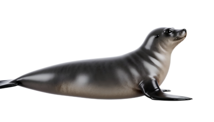 Seal lying down, side view, smooth wet skin, photo-realistic lighting, transparent background.
